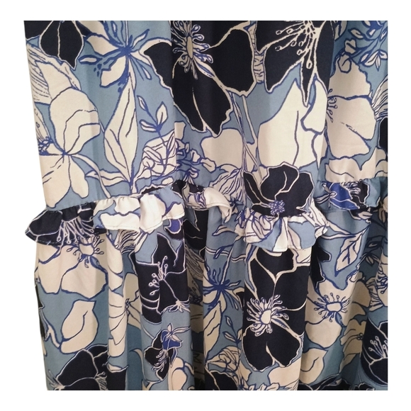 Harlow & Rose Blue Tropical Floral Midi Sundress Smocked Size Medium - Picture 3 of 7